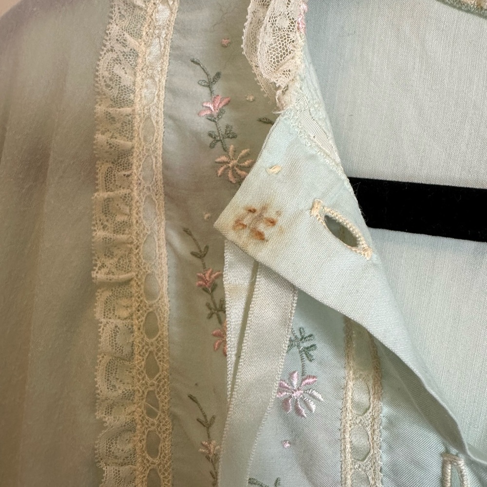 Vintage Light Blue Floral Embroidered Lace Trim Nightgown Dress - Picture 11 of 13